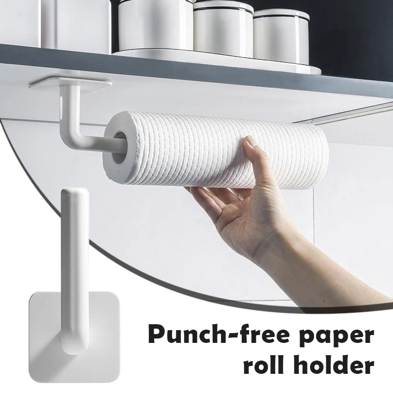 Kitchen Self-adhesive Accessories Under Cabinet Paper Roll Rack Towel Holder Tissue Hanger Storage Rack 1pcs