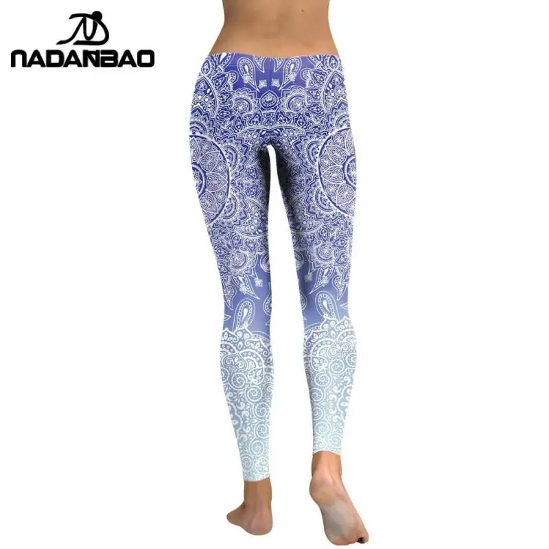 NADANBAO-mallas de MANDALA para mujer, pantalones de Fitness con estampado de flores, Leggings de entrenamiento a la moda, prendas de vestir delgadas