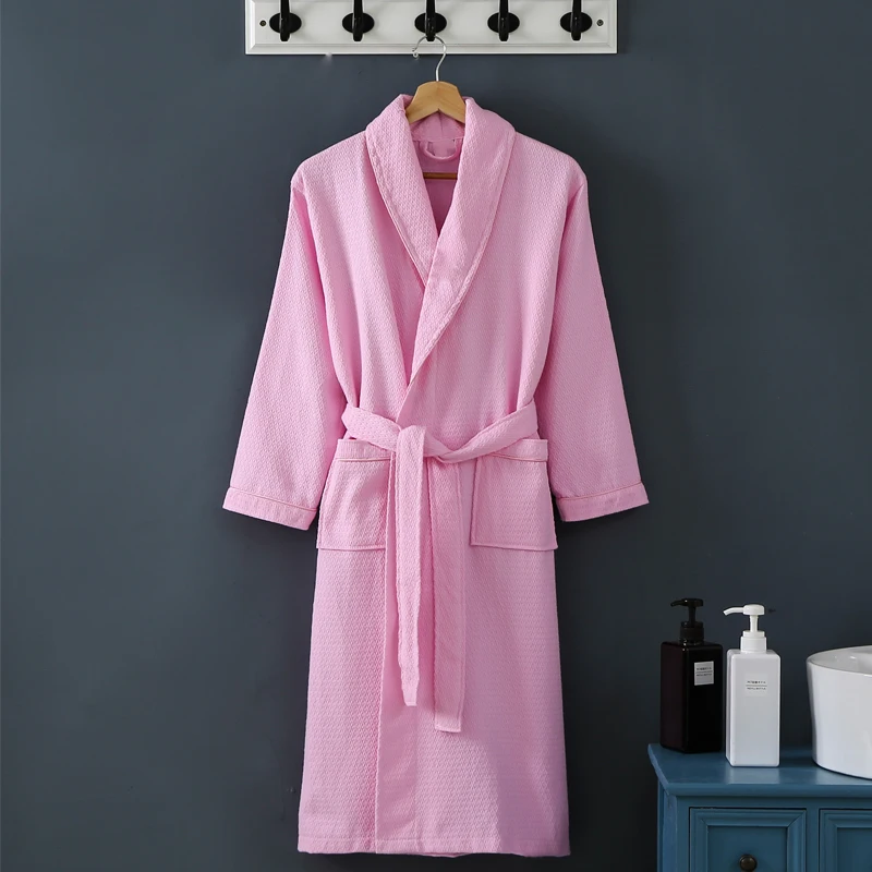 

Women's Long Bathrobe with Sashes, Sleepwear, Kimono, Solid Waffle Bathrobe, Female Homewear, Summer Pajamas