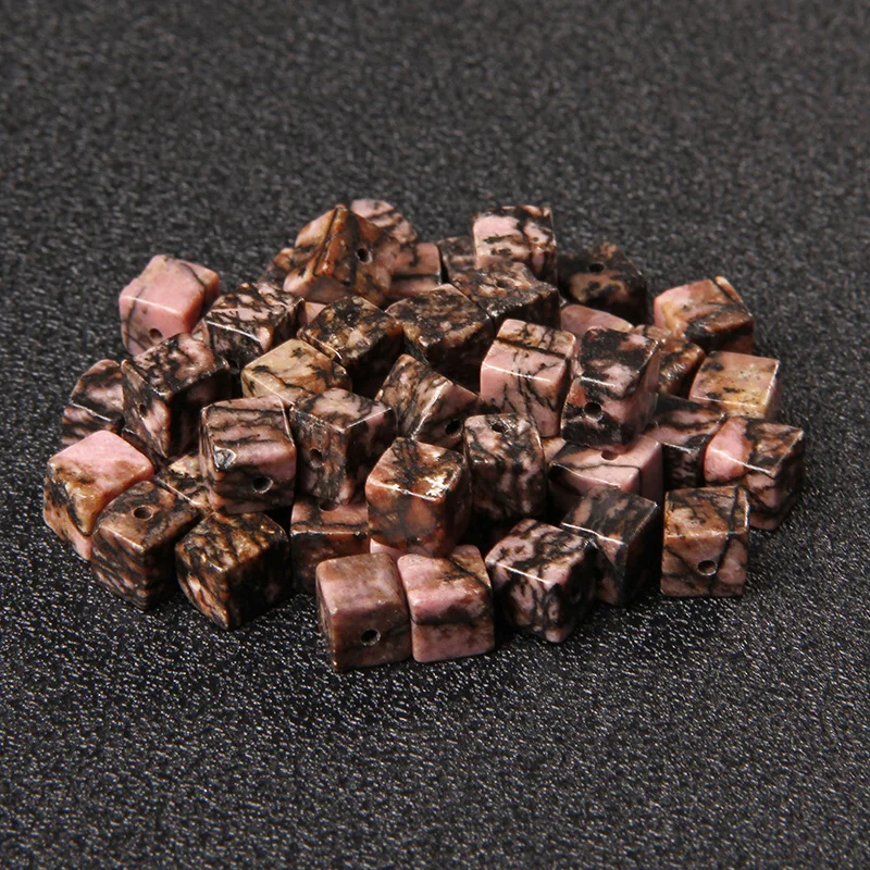 4 6 8MM Square Stone Beads Natura Pink Rhodochrosite Loose Beads for Jewelry Making DIY Handmade Bracelet Necklace Earrings