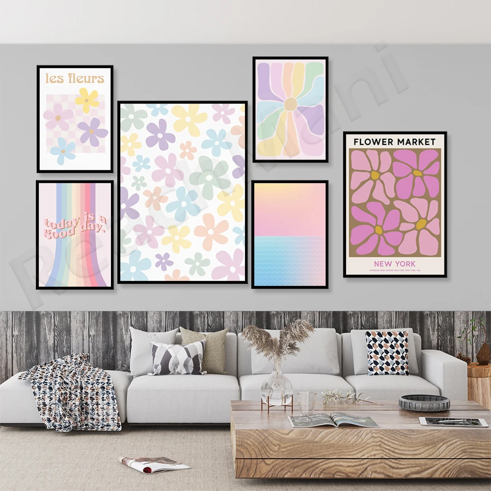 

Abstract floral prints, Danish aesthetic art pastel decoration, gradient flowers Cottagecore aesthetics printable wall art decor