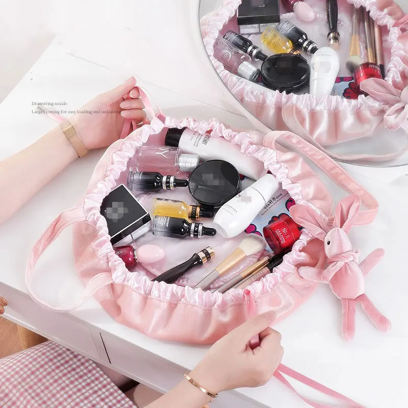 Cosmetic Bag Fashion Round Velvet Makeup Bag Drawstring Travel Make Up Organizer Female Storage Toiletry Kit Case Beauty Pouch