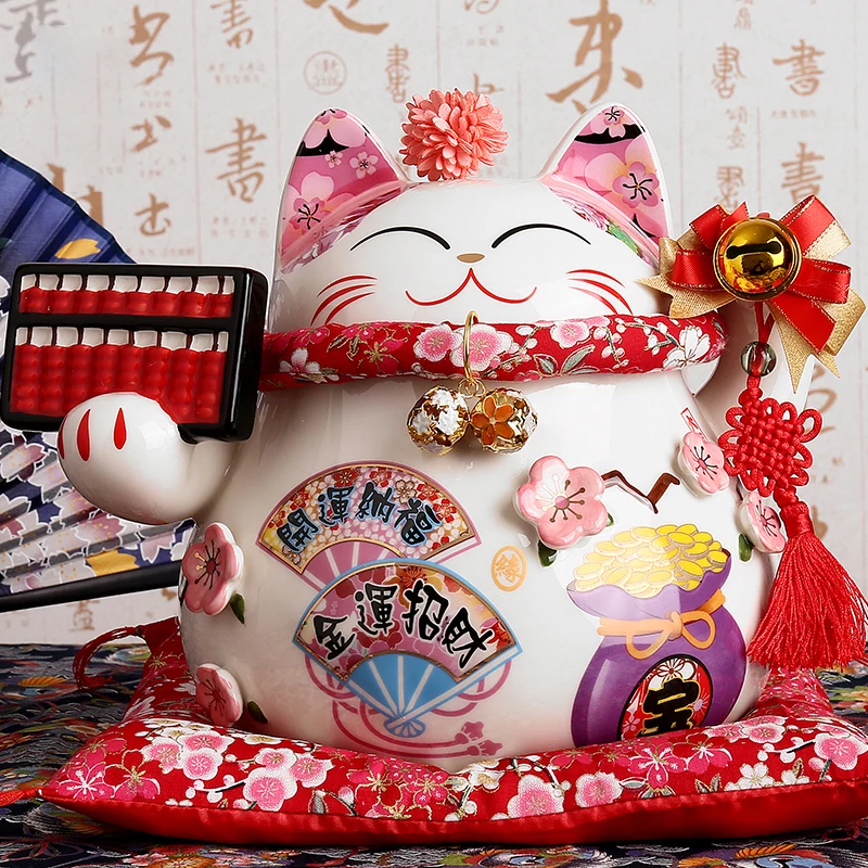 9 Inch Ceramic Fortune Lucky Cat Maneki Neko Ornament Home Decoration Gift Feng Shui Piggy Bank Centerpiece