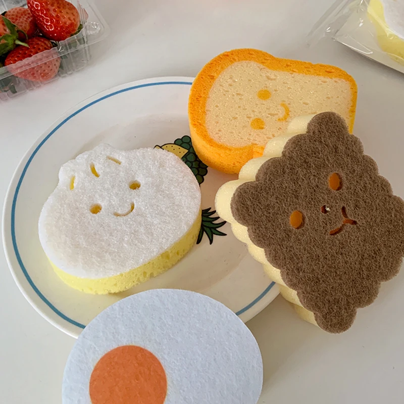 Cute Magic Sponge Gadgets Dishwashing Sponges  Bathroom Dishwasher Egg Toast  Kawaii Items Kitchen Cleaning Tools