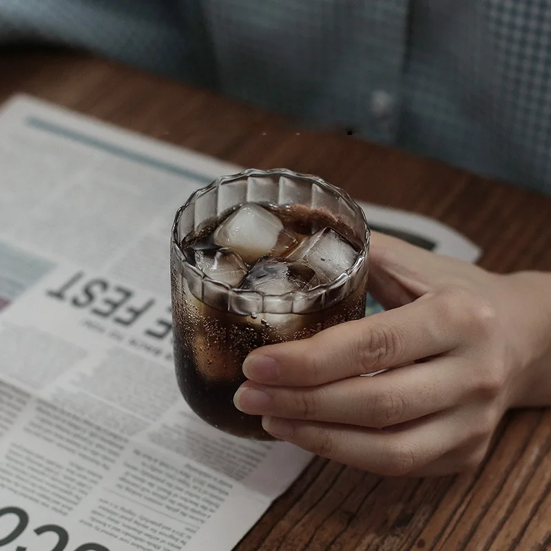 Transparent Stripe Drinking Glasses, Coffee Cup, Wine Glass, Water, Milk, Drinkware, Tea Shot, Yogurt Cup