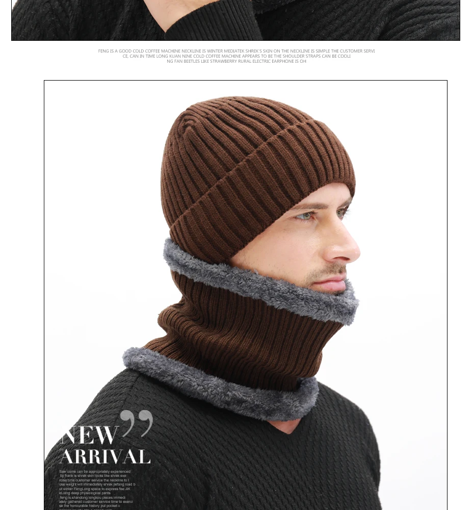 Winter herren Schal Gestrickte Hut Set Maske Warm Caps Plus Samt Dicke Mützen Für Männer Skullies Mützen Frauen Kappe mode Balaclava – Detail 5