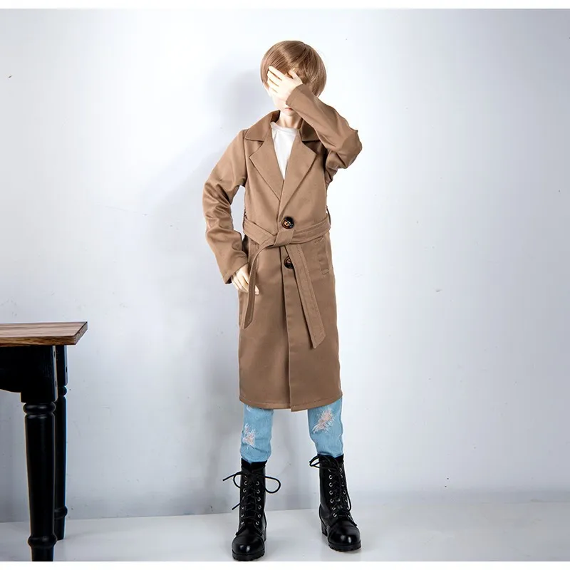 BJD doll clothes is suitable for 1/3 1/4 size MSD dark brown long handsome trench coat coat with belt doll accessories