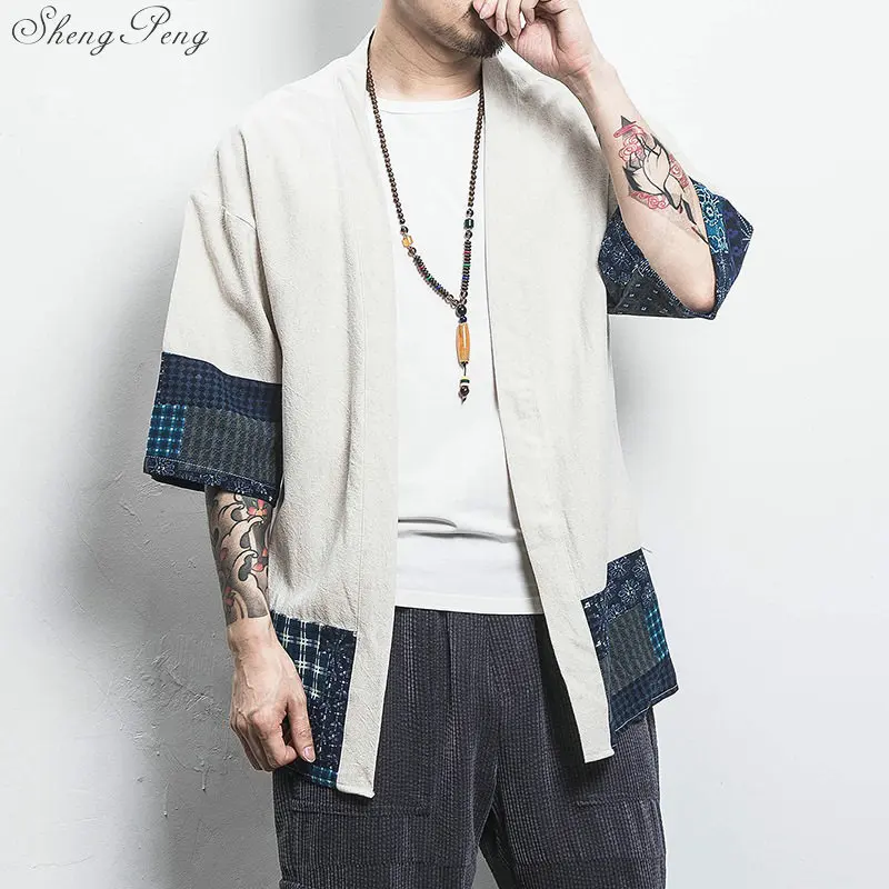 Japanese kimono cardigan men haori yukata male samurai costume clothing kimono jacket mens kimono shirt yukata haori V1795