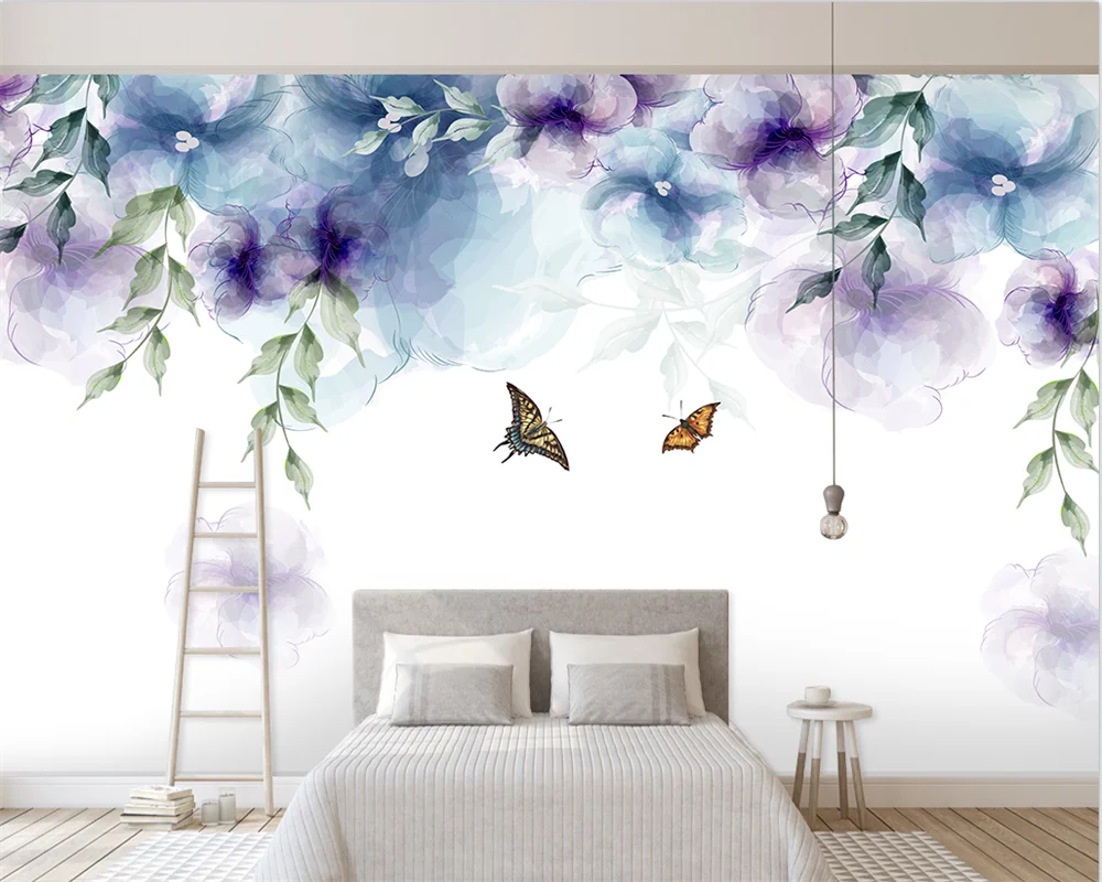 

Customized 3D Nordic modern minimalist hand-painted retro watercolor flowers TV background wall living room bedroom mural обои