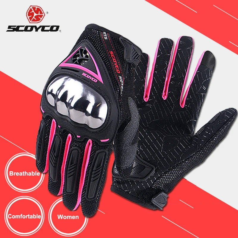 SCOYCO Motorcycle Gloves For Women Summer Breathable Pink Touch Screen Moto Gloves Motocross Motorbike ATV Rider Racing Guantes