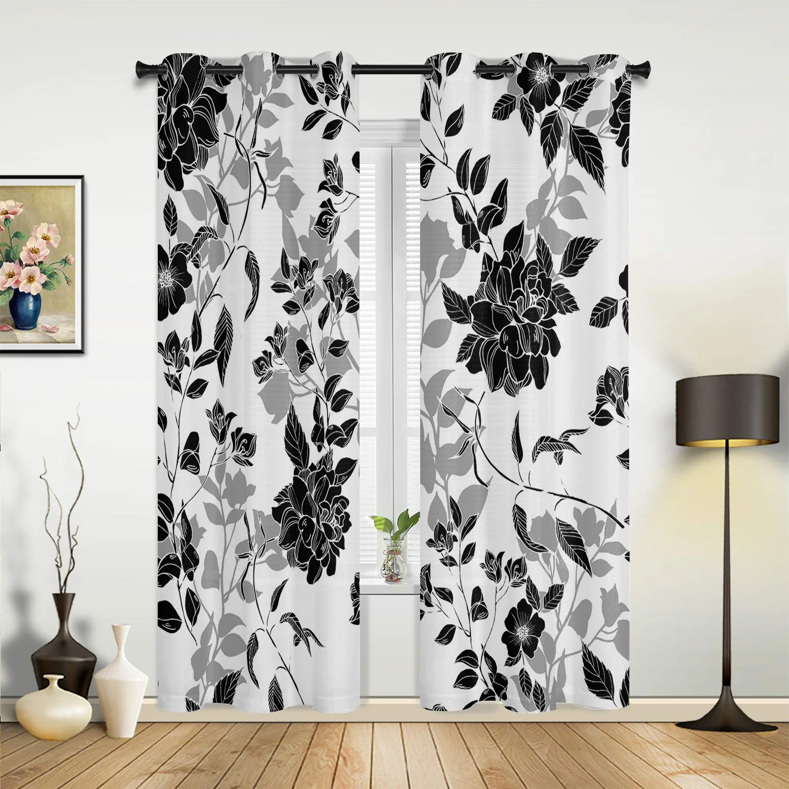 Modern Curtains Flower Texture Lines Baby Room Bedroom Creative Window Curtains Kitchen Living Room Terrace Valance Curtains