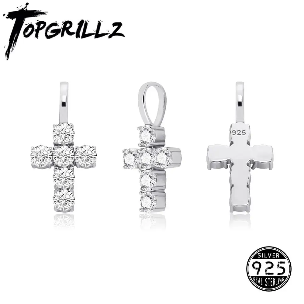 TOPGRILLZ 925 Sterling Silver CROSS Pendant With Box Chain Pendant Iced Out Cubic Zirconia Women's Pendant Hip Hop Jewelry  Gift