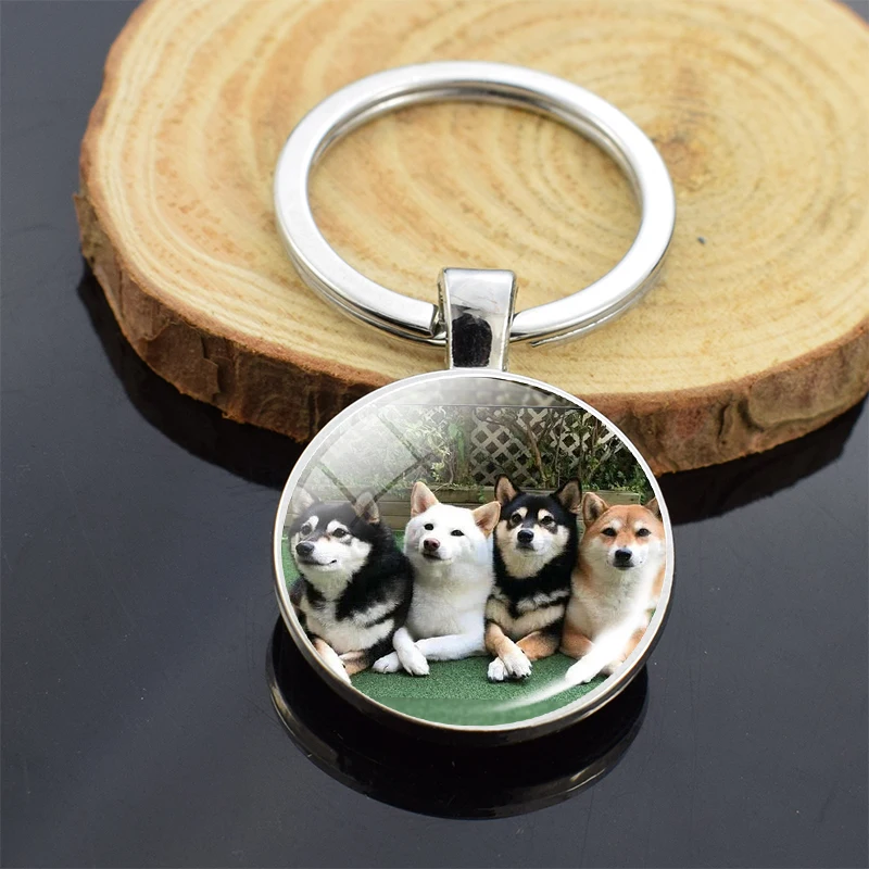 Animals Key Chains Siberian Husky Double Side Keychain Dog Photo Glass Cabochon Keyring Animals Jewelry