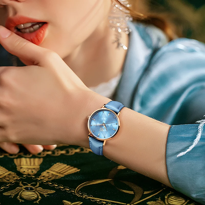 Romantic Light Blue Women Watches Royal Style Relogio Feminino Ultra Thin Minimalist Watch For Women Top Brand Montre Femme