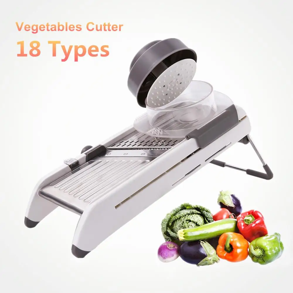 

Professional Vegetable Slicer with Adjustable Stainless Steel Blades Manual Mandoline Onion Cutter Kitchen Garlic Crusher Tool