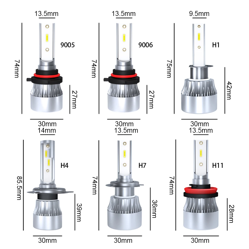 Front Car LED Headlight H7 Bulbs H11 H1 9005 9006 H4 H13 9004 9007 Auto Turbo Lamps For Audi A1 A3 A4 A5 A6 A7 A8 Q3 Q5 Q7 TT