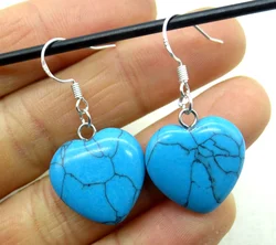 Natural stone Turquoises tiger eye Quartz crystal Opal Heart-shaped Earring  Pendant for diy Jewelry making Earring Accessories