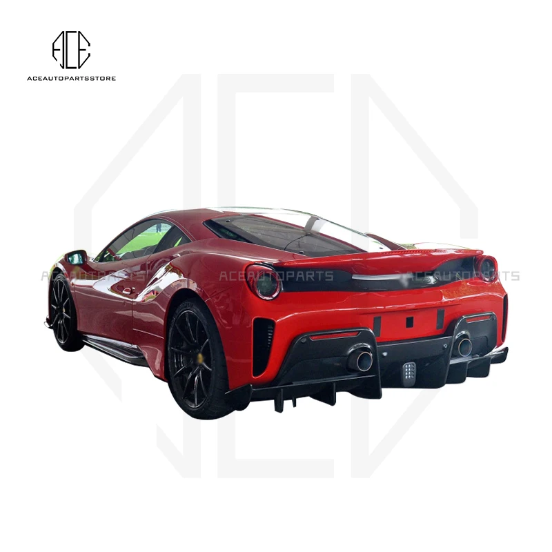 For Ferrari 488 FRP Unpainted/Carbon fiber front rear bumper Side Skirts Engine hood covers Bonnets rear spoiler wings pista bod