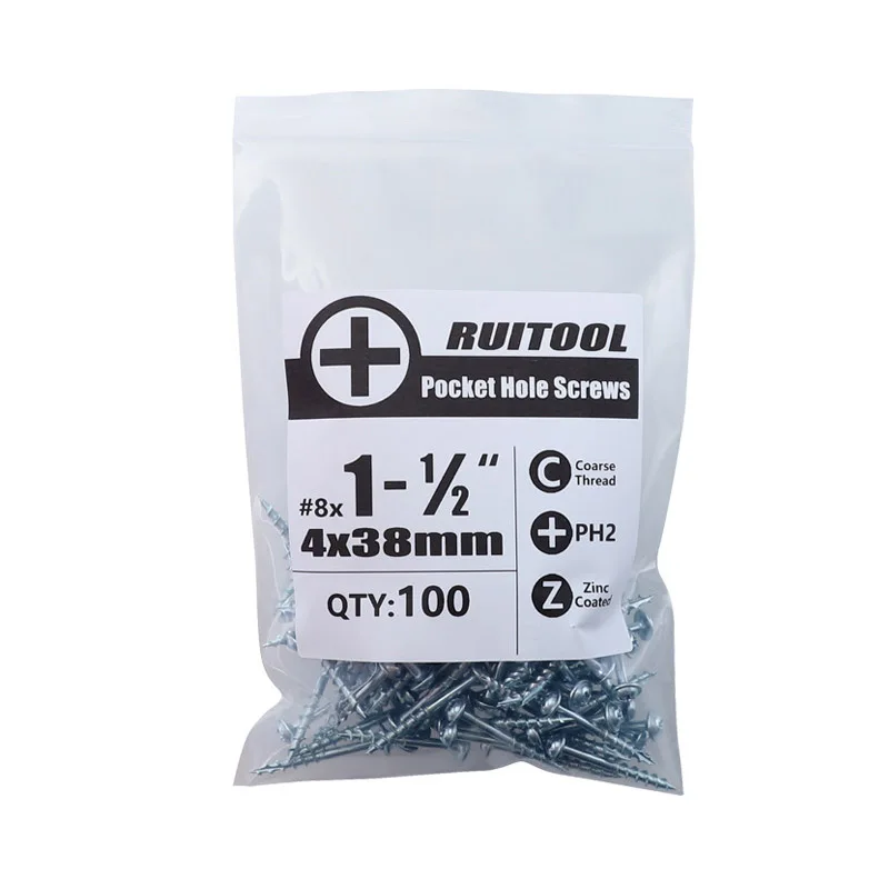 Tornillos de agujero de bolsillo ST4, sistema de plantilla de agujero de bolsillo, accesorios para herramientas de carpintería, 25-63mm, 100 unidades