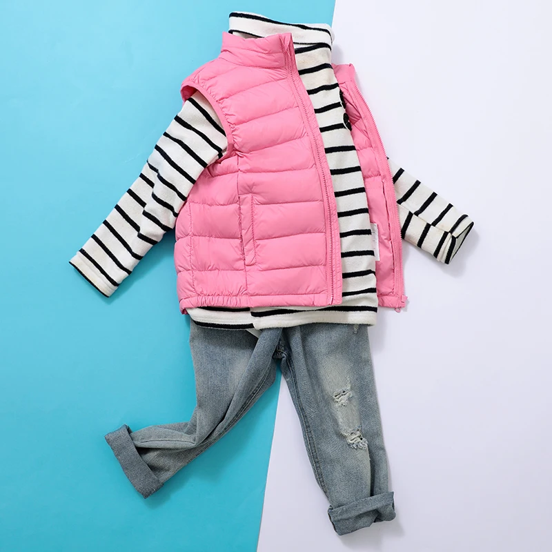 0-10℃ Kids Vest Coat Autumn Ultra Light Duck Down Jackets for Boys Girls Sleeveless Waistcoats Kids Fluffy Warm Snowsuit Lining