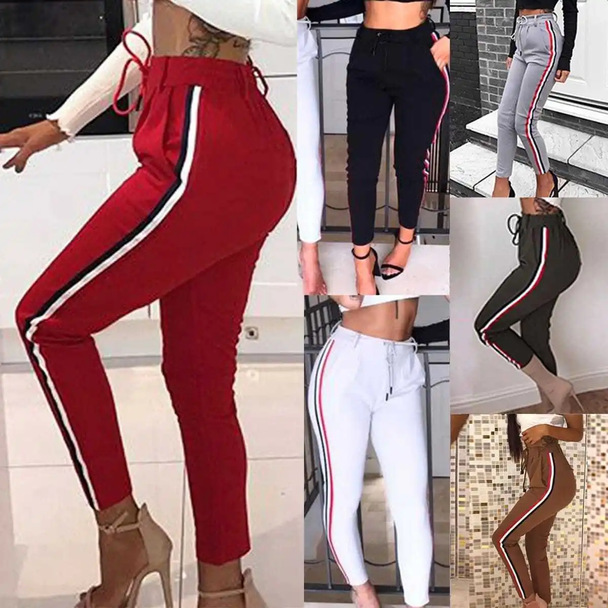 Autumn Fashion Harem Pants Women Loose Casual Sports Pants Side Striped Pants Women Fall 2020 Women Brown Patchwork Sweatpants