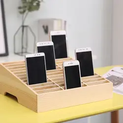 24 Grid Wooden Storage Box Organizer Mobile Phone Holder Stand Storage Box Phone Holder Display