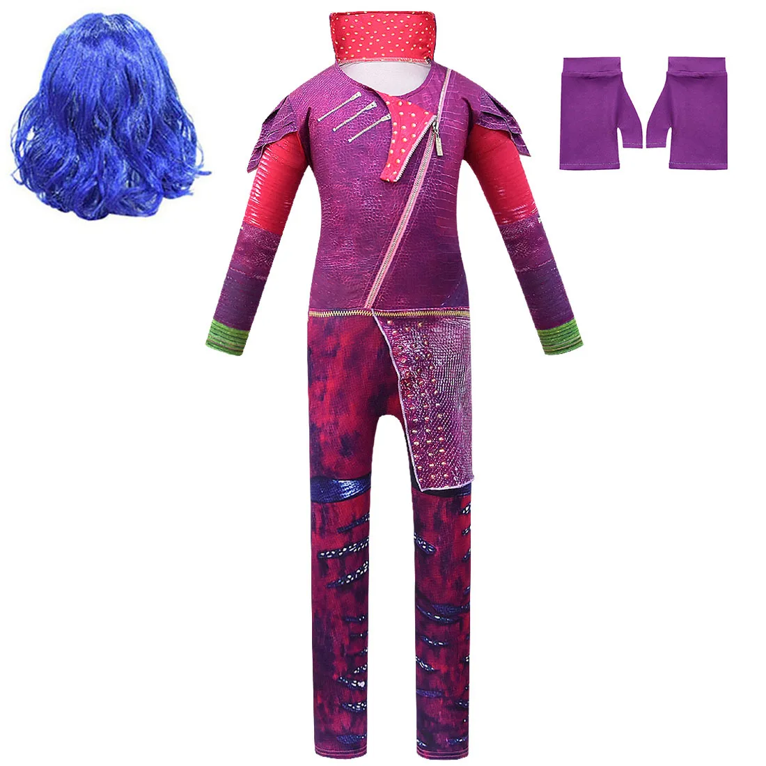Girls Halloween Descendants Costume for Kids Descendants 3 Mal Cosplay Fantasia Costumes Fancy Party Girls Bodysuit Wig Gloves