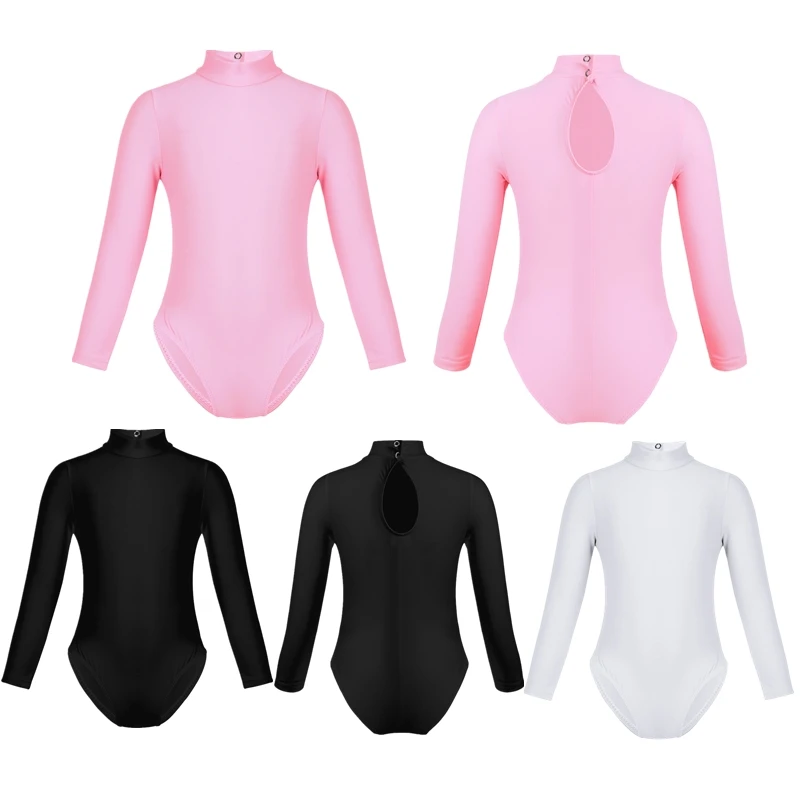 

Kids Girls Ballet Dance Leotards Gymnastic Figure Skating Jumpsuit Long Sleeve Turtle Neck Ballerina Performance Dancewear