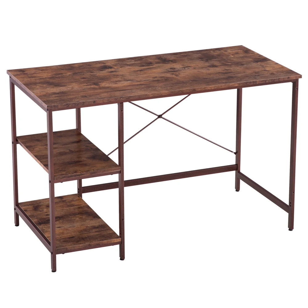 Industrial Style Computer Desk 3-Layers PC Laptop Study Table Workstation for Home&Office 120x60x75CM Walnut Color[US-Stock]