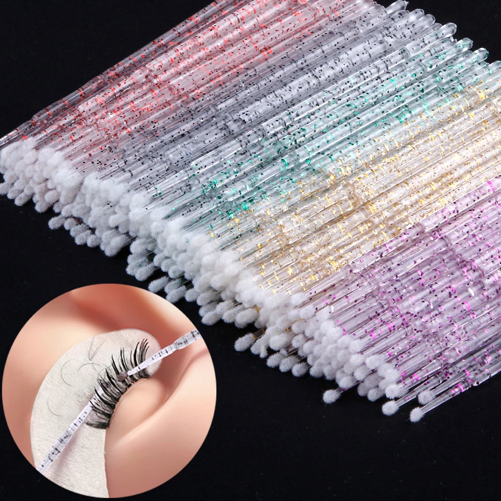 50pcs Micro spazzola di cristallo ciglia individuali rimozione tampone bacchette Mascara usa e getta bastoncini applicatore strumenti di estensione ciglia finte