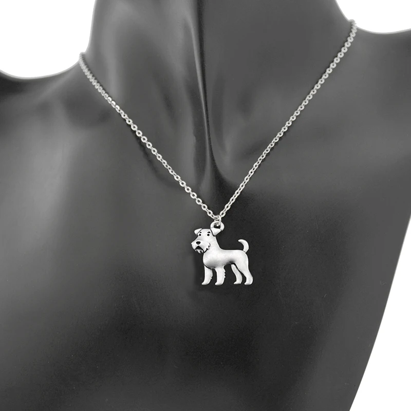 Vintage Boho Airedale Terrier & Schnauzer Dog Charm Pendant Necklace For Women Men Jewelry Pet Gift Stainless Steel Long Chain