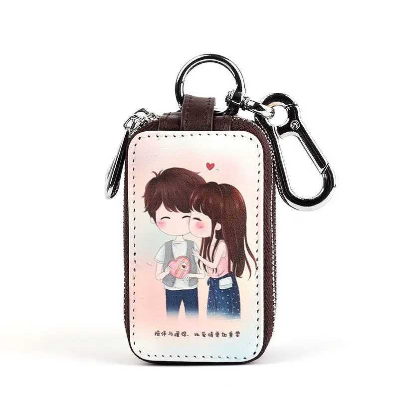 Cartoon key case cute keychain car key case for women large capacity household key case universal car key double zipper key bag