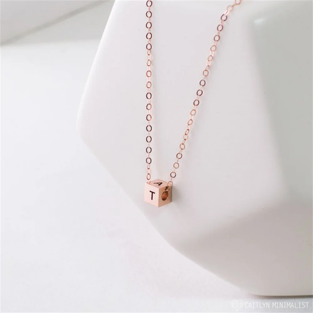 Customize 1-4 Letters Three-dimensional Square Pendant Necklace Personalized Stainless Steel Men's and Women's Jewelry