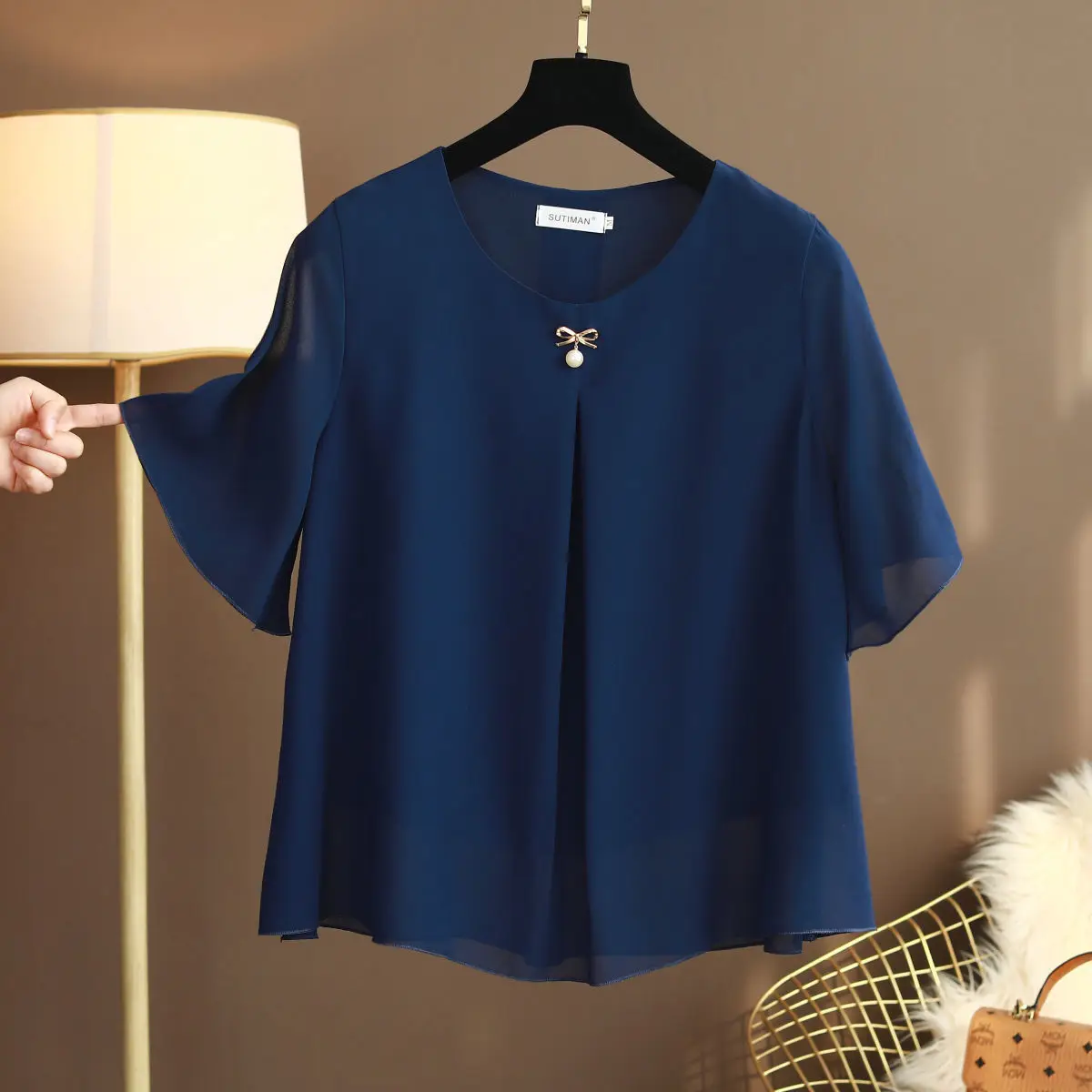 Béo Phì Nữ Áo Voan Plus Kích Thước 6XL 2022 Mùa Hè Mới Ngắn Tay Rời Chắc Chắn Áo Sơ Mi Áo Blusa De Talla Grande