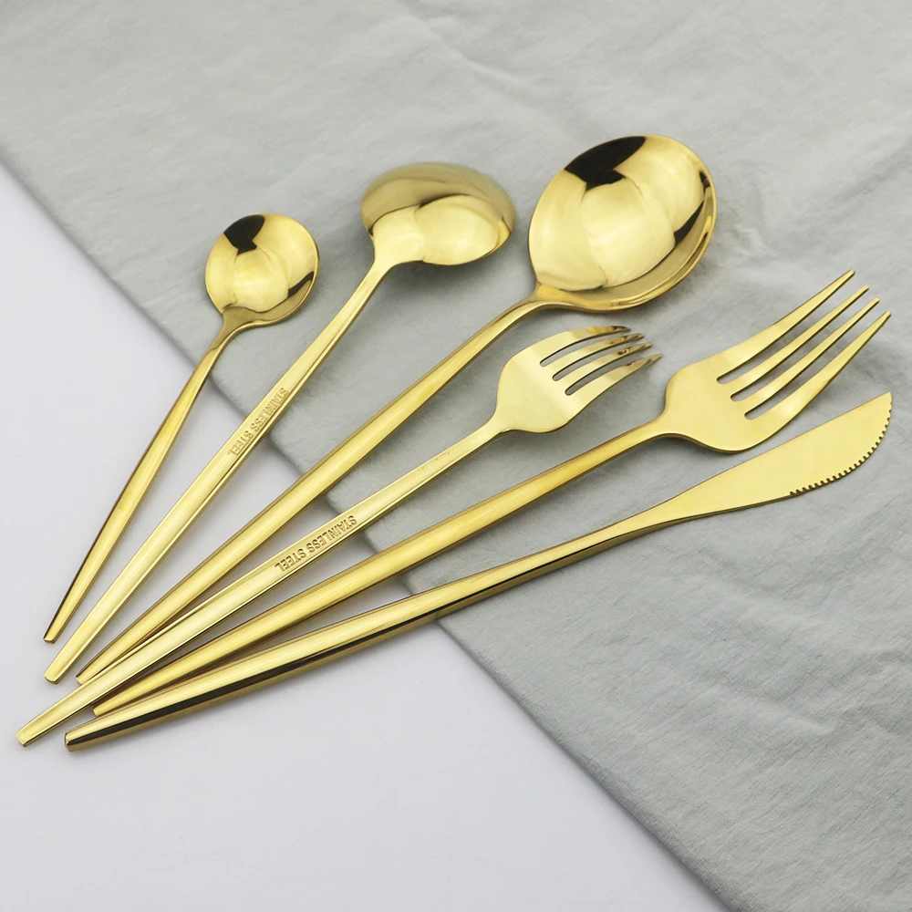 6Set/36Pcs Gold Dinnerware Cutlery Set Knives Dessert Forks Tea Spoons Tableware Flatware Stainless Steel Kitchen Silverware Set