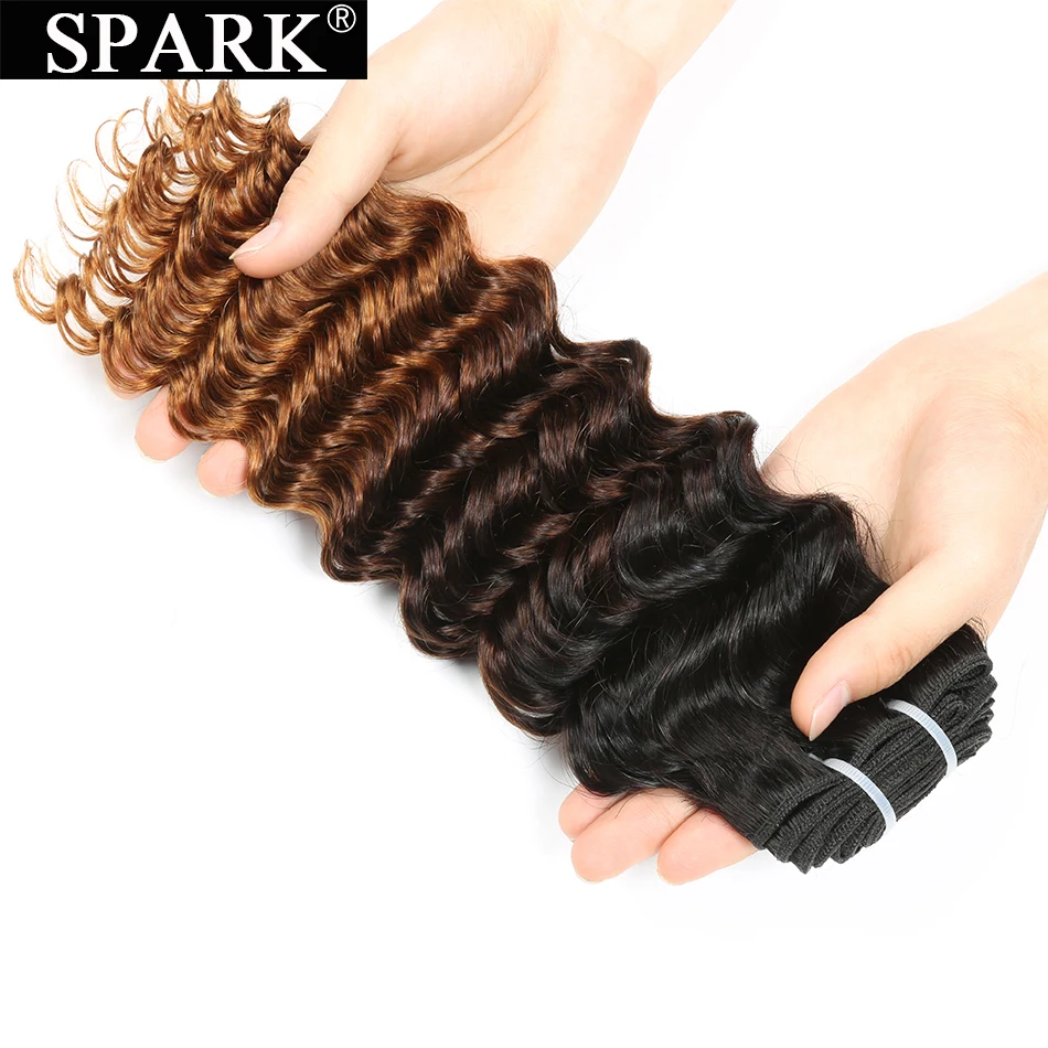 SPARK Ombre Brazilian Human Hair Weave Deep Wave Bundles With Closure Middle Part Remy Human Hair With Closure For Black Women