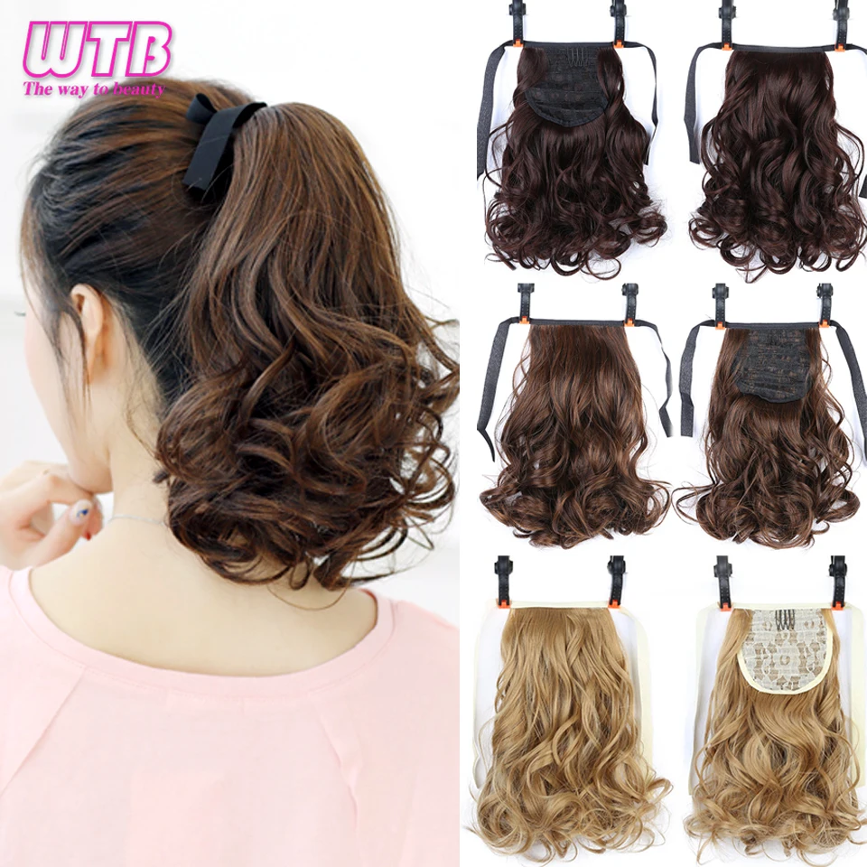 

WTB Synthetic Short Wavy Ponytail Heat Resistant Drawstring Hairpiece Black Brown Hair Tail Natural Clip In Hair Extensions