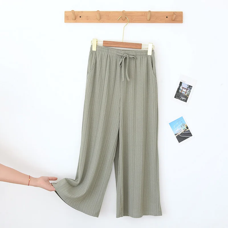 2024 New Summer Threaded Wide Leg Pants Women\'s Cropped Pants Thin Shorts Various Colors Large Size Pants pajama pants bottoms