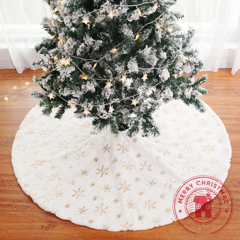 90cm 122cm White Christmas Tree Skirt Plush Faux Fur Carpet Xmas Floor Mat Ornaments Wedding Birthday New Year Christmas Decor