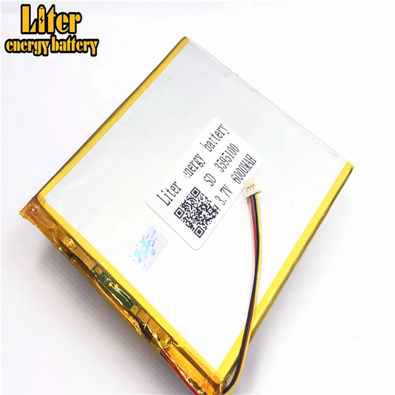 1.0MM 3pin connector 3.7 V 3595100 6000mah Rechargeable lipo battery solar li ion polymer Tablet PC Battery