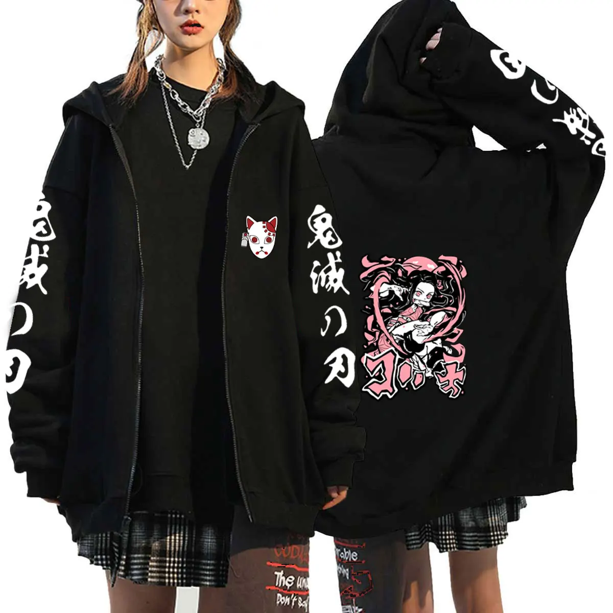 Demon Slayer Tanjirou Kamado Anime Zipper Hoodie Pullovers Casual Fashion Hodies Tops Unisex Clothes Kimetsu No Yaiba Sweatshirt