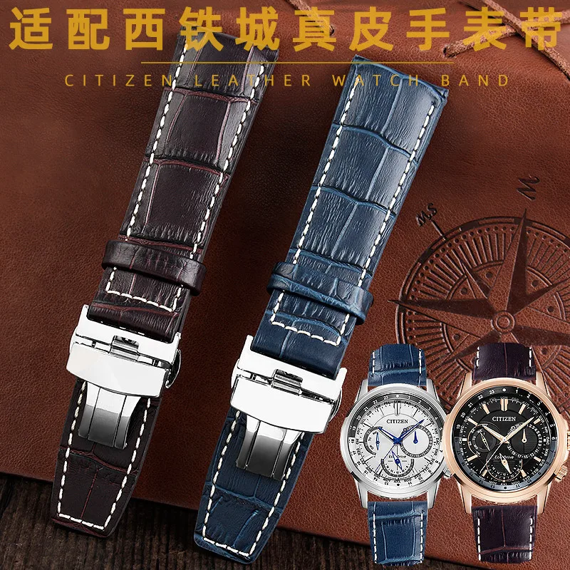 Genuine Leather Watch Strap for Citizen Eco-Drive Genuine Leather Watch Band BU2020-11ABU2022-12E Series Business 23mm