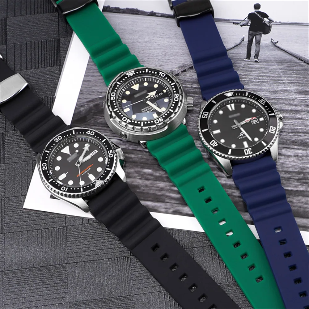 22mm 22mm Rubber Silicone Strap Men Women Sport Waterproof Diving Watch Band Bracelet Accessories for Seiko Water Ghost 007