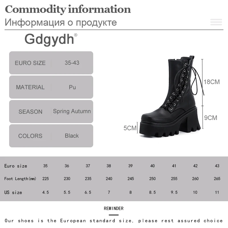 Gdgydh High Quality Women Boots With Zipper Side Lace Up Fashion Model Shoes For Girls 90s Rubber Sole Mid Calf Platform Boots