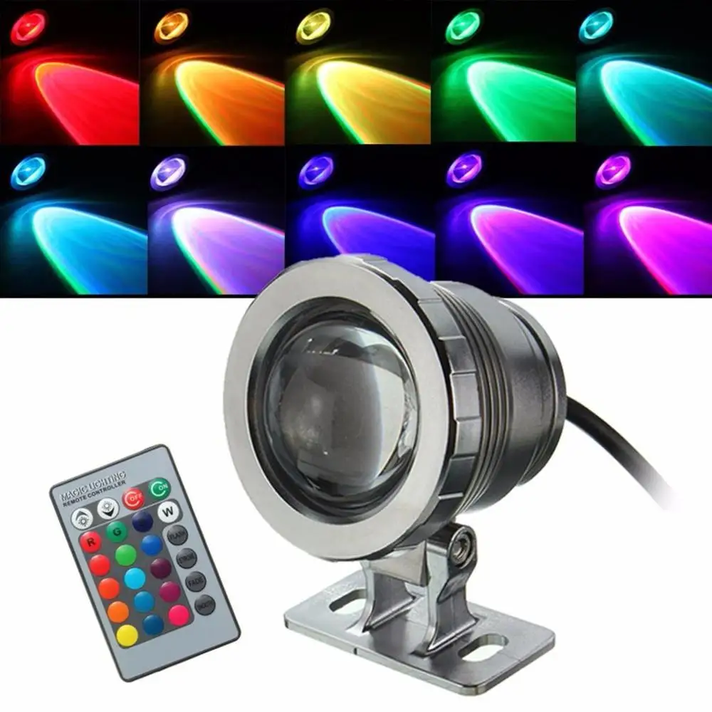 방수 10W RGB LED 빛 정원 분수 풀 연못 스포트 라이트 원격 제어와 슈퍼 밝은 수 중 라이트 램프