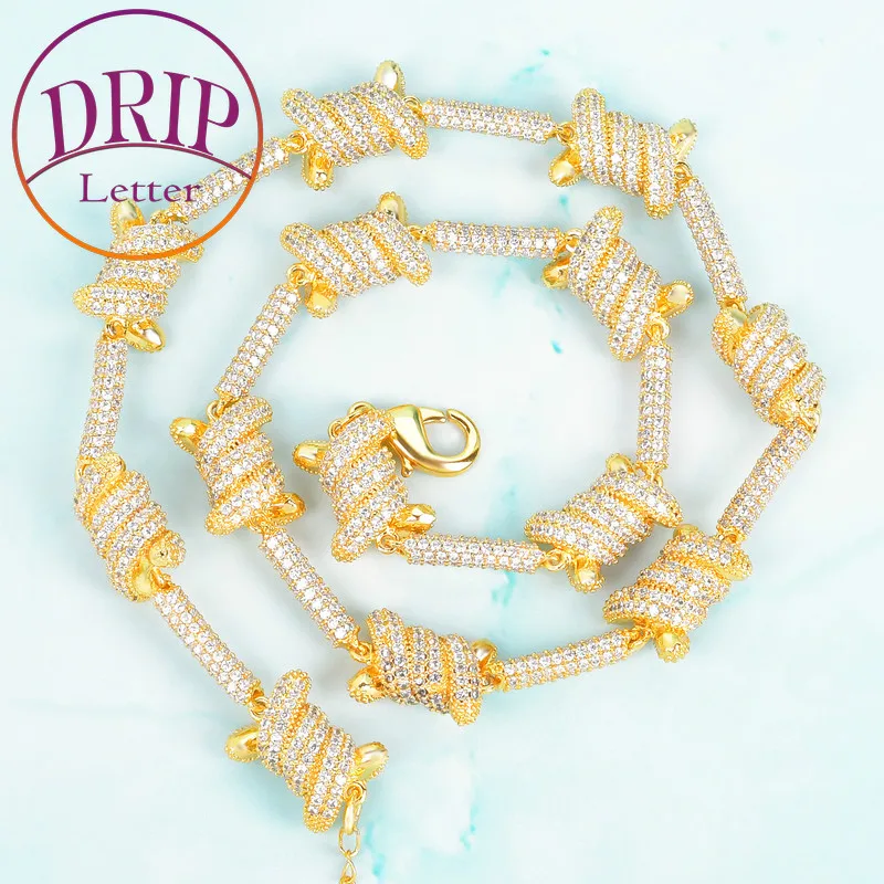 Drip Letter Cuban Link Chain for Men Necklace Solid Round Bead Charms Full Cubic Zircon Hip Hop Rock Street Fashion Jewelry