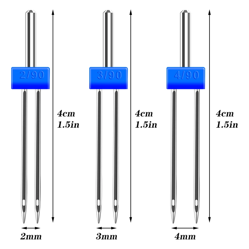 IMZAY 20PCS Sewing Machine Needles Double Twin Needles 2.0/90 3.0/90 4.0/90 Sewing Needles for Most Household Sewing Machine