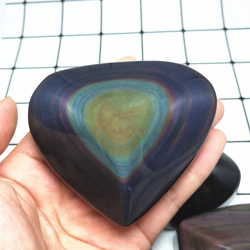 5-7cm Natural rainbow obsidian crystal hearts obsidian Quartz Heart Shape Crystals Healing Gift 1pcs