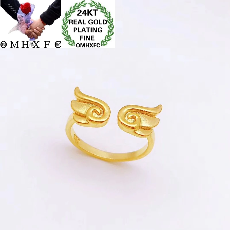 OMHXFC Jewelry Wholesale YM355 European Fashion Hot Fine Woman Girl Party Birthday Wedding Gift Wing Resizable 24KT Gold Ring