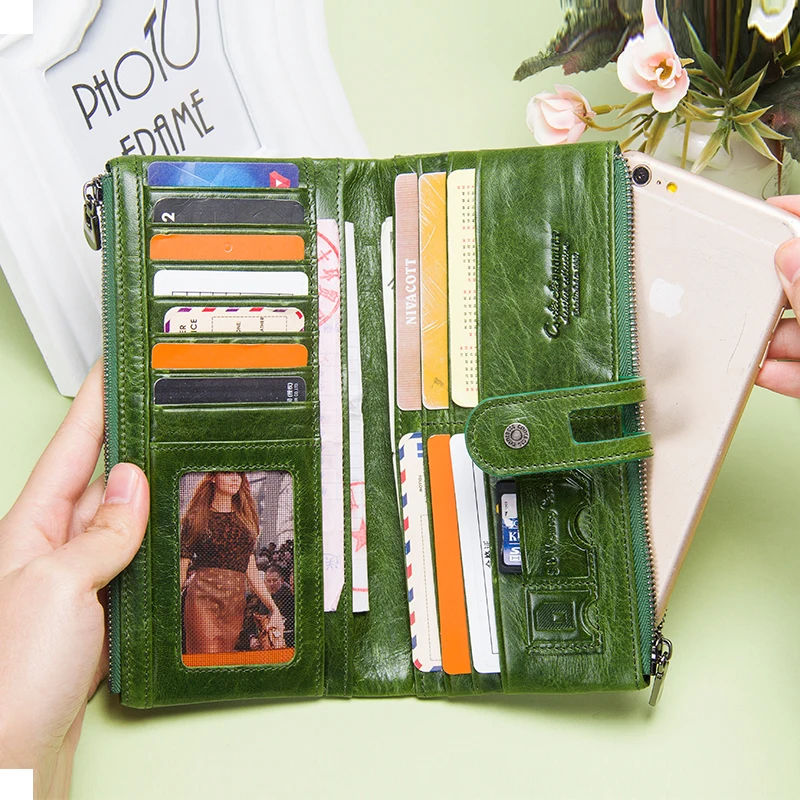 

Green Red Clutch Bag Fashion Genuine Leather Women Wallet Female Long Wallets With Card Holder Zipper Coin Purse For iPhone 8